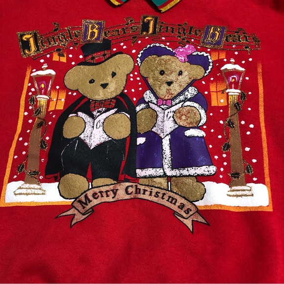 Vintage 90s Red Christmas Sweater Teddy Bears Jingle Bears Caroling XL - Picture 4 of 7